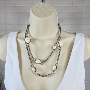 Plunder Janalee Silver Tone Chain and Acrylic White Cream Stone Fashion Necklace